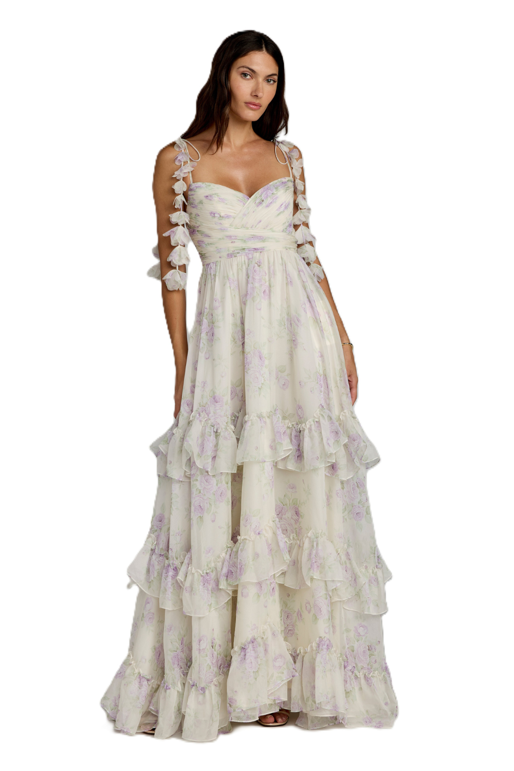 Buy 69061 - White Ruffle Tiered Chiffon Floral Gown from C&W