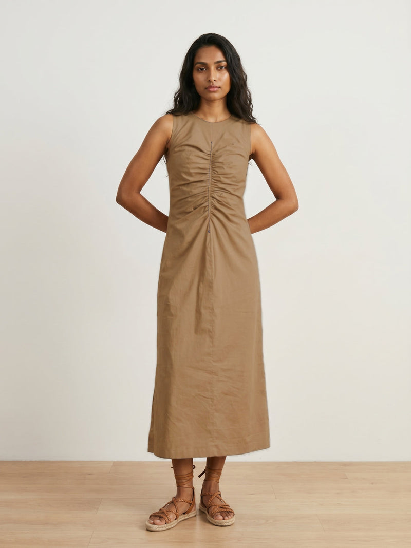 Sarah Sand Beige Dress poplin dress by Doodlage in beige for women in Singapore