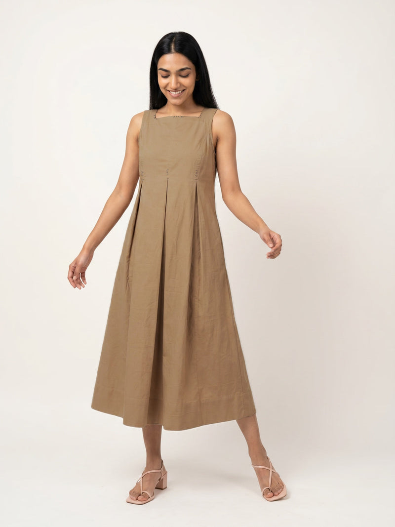 Natalie Beige Dress poplin dress by Doodlage in beige for women in Singapore