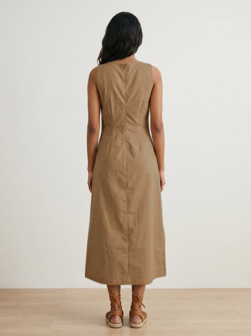 Sarah Sand Beige Dress poplin dress by Doodlage in beige for women in Singapore