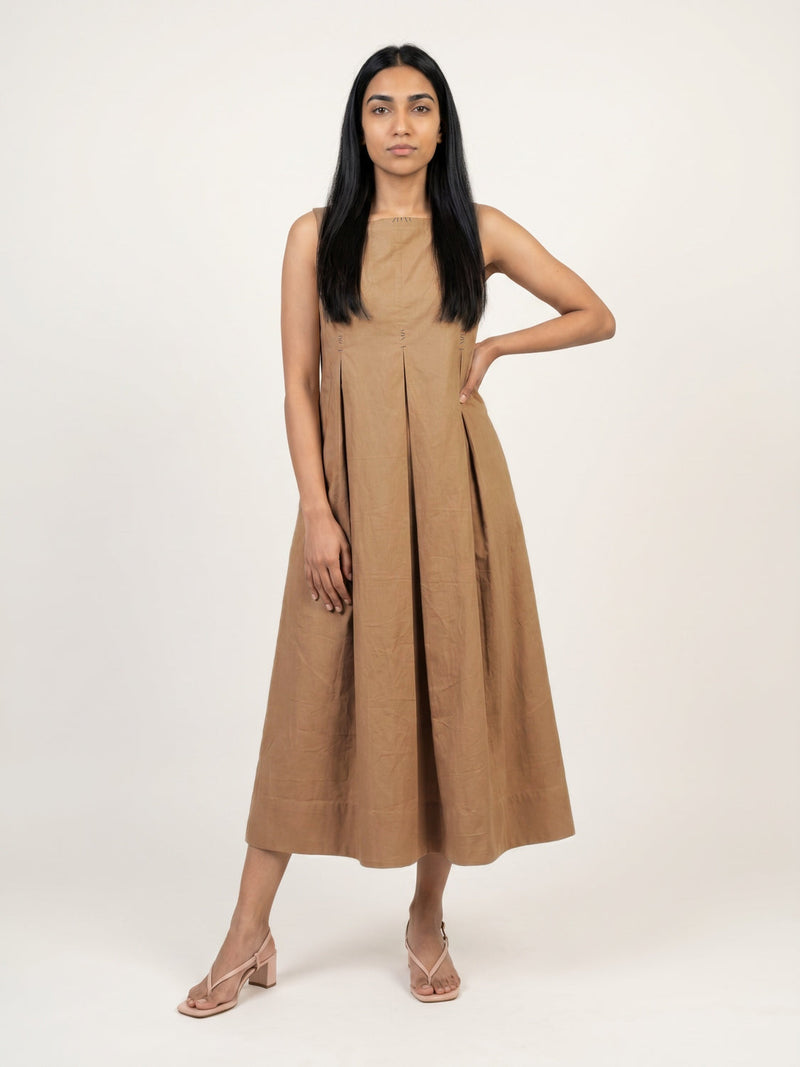Natalie Beige Dress poplin dress by Doodlage in beige for women in Singapore