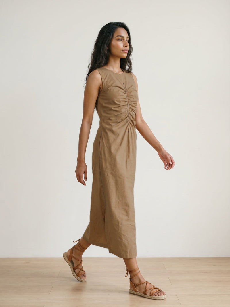Sarah Sand Beige Dress poplin dress by Doodlage in beige for women in Singapore