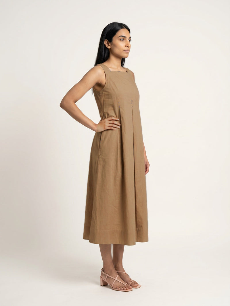 Natalie Beige Dress poplin dress by Doodlage in beige for women in Singapore