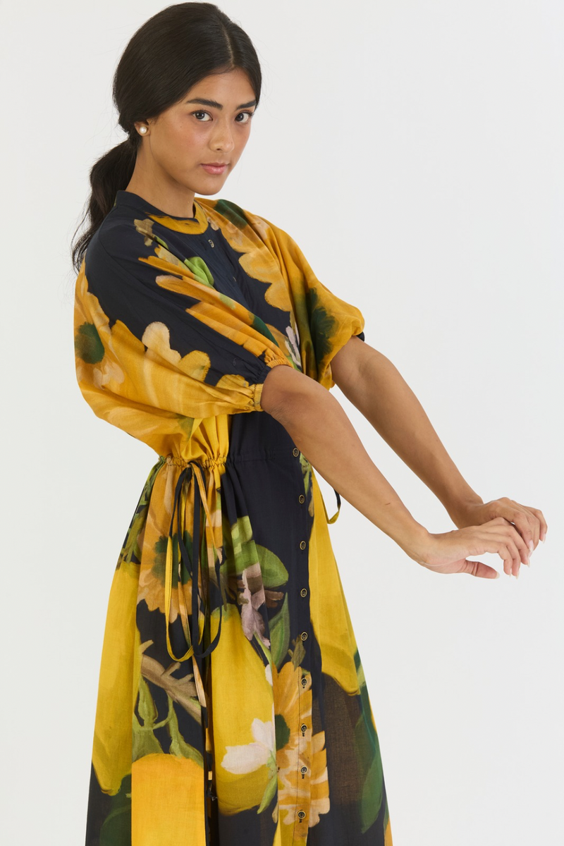 POMELLO SIDE TIE UP DRESS cotton by Yam in yellow color for women in Singapore