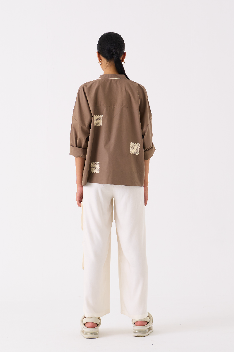 WAVE EMB. TOP-CEDAR poplin by THREE for women in Singapore