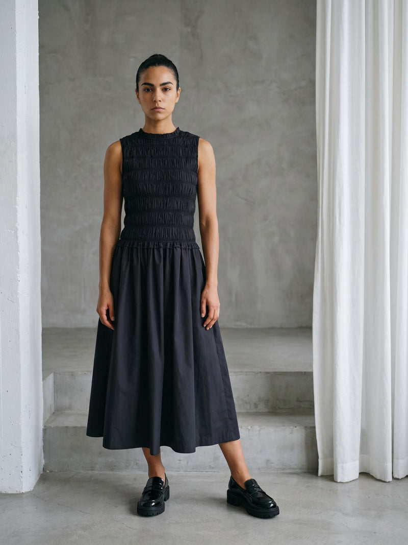 Midsummer Black Dress poplin dress by Doodlage in black for women in Singapore