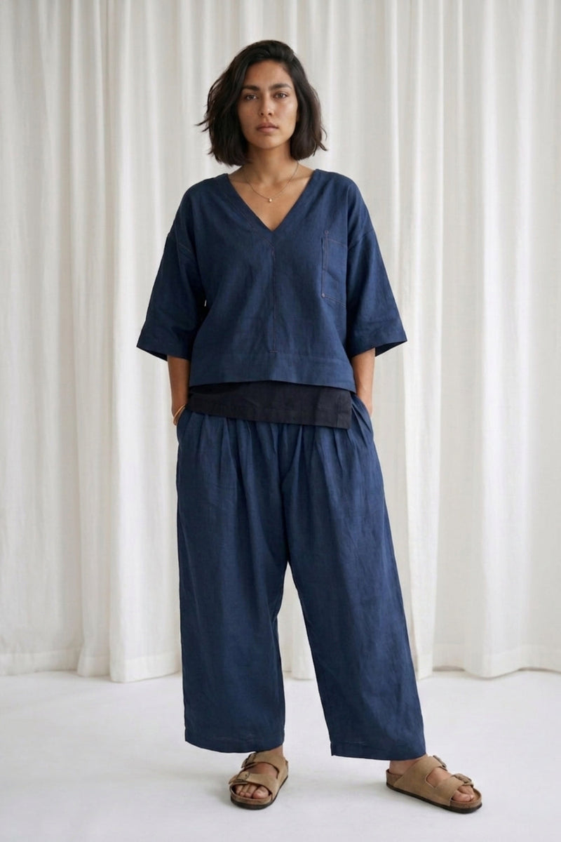Savanna Muted Indigo Top hemploop, lyocell top/shirt by Doodlage in indigo for women in Singapore