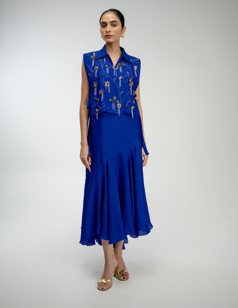 Thread Story Set mulberry silk dress by Ode to Odd in blue for women in Singapore