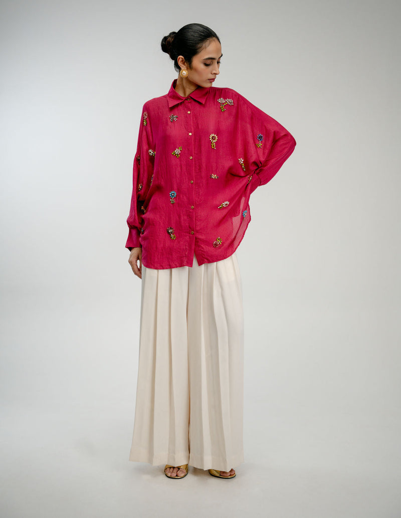 Counting Flowers Shirt mulberry silk top/shirt by Ode to Odd in pink for women in Singapore