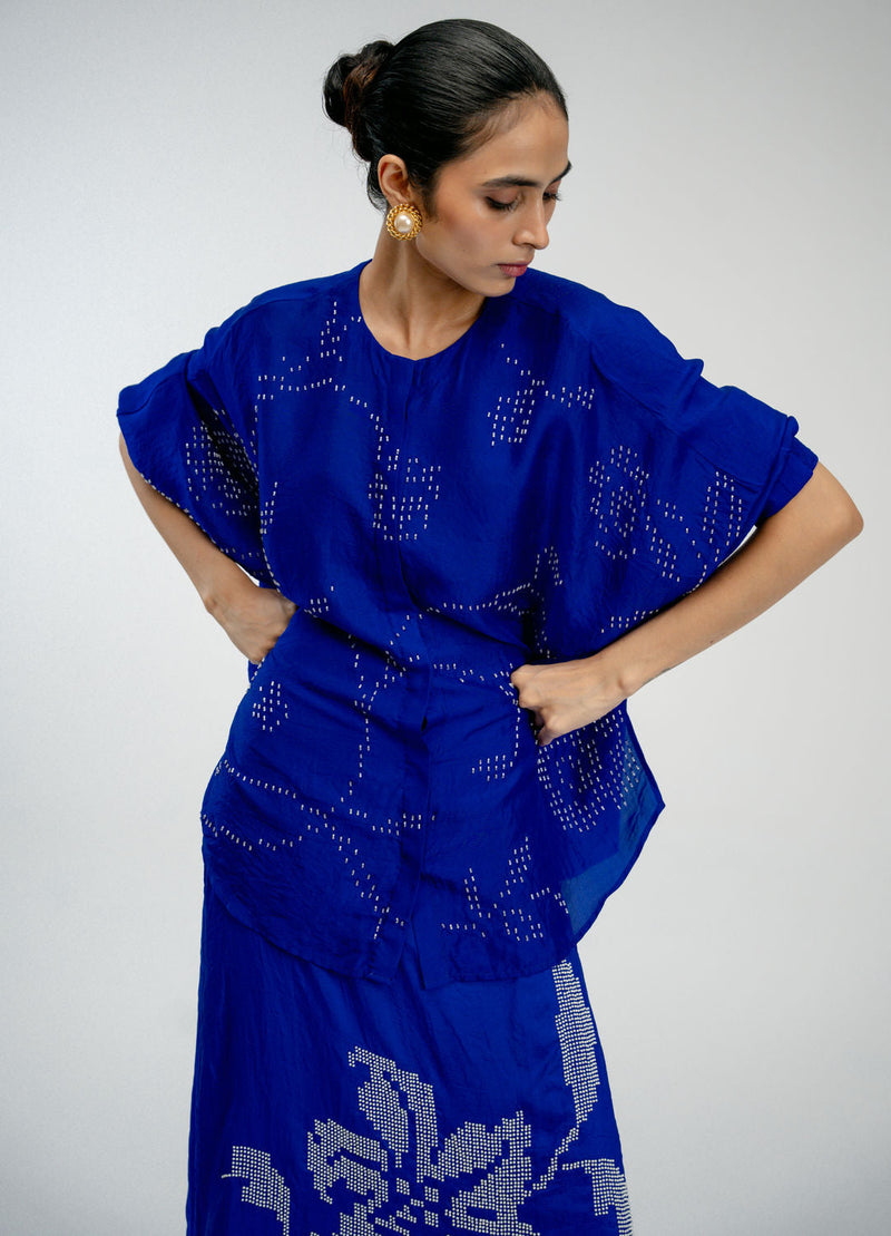 Night Bloom Shirt mulberry silk top/shirt by Ode to Odd in blue for women in Singapore