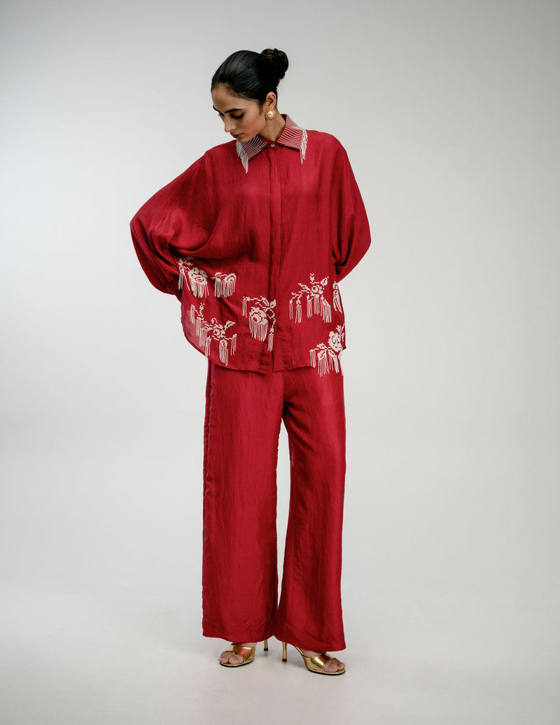 Heirloom Set mulberry silk co-ord set by Ode to Odd in red for women in Singapore