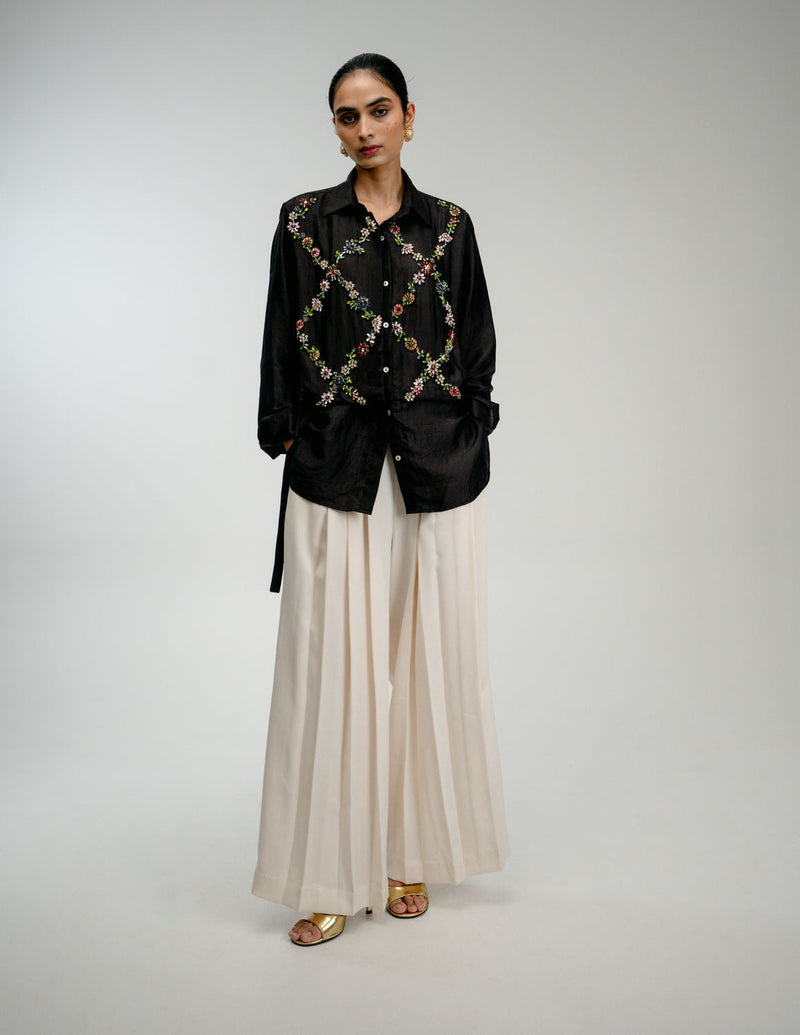 Wild Garden Shirt mulberry silk top/shirt by Ode to Odd in black for women in Singapore