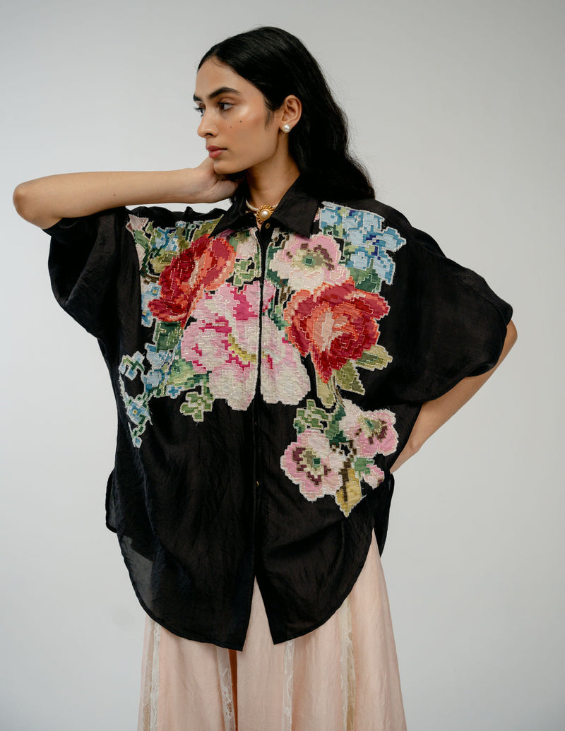 Keepsake Shirt mulberry silk top/shirt by Ode to Odd in black for women in Singapore