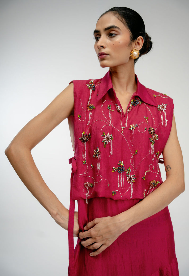 Found Again Bib mulberry silk jacket/overlay by Ode to Odd in pink for women in Singapore