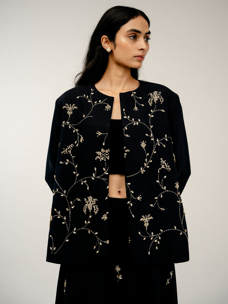Old Pages Jacket japanese crepe jacket/overlay by Ode to Odd in navy blue for women in Singapore