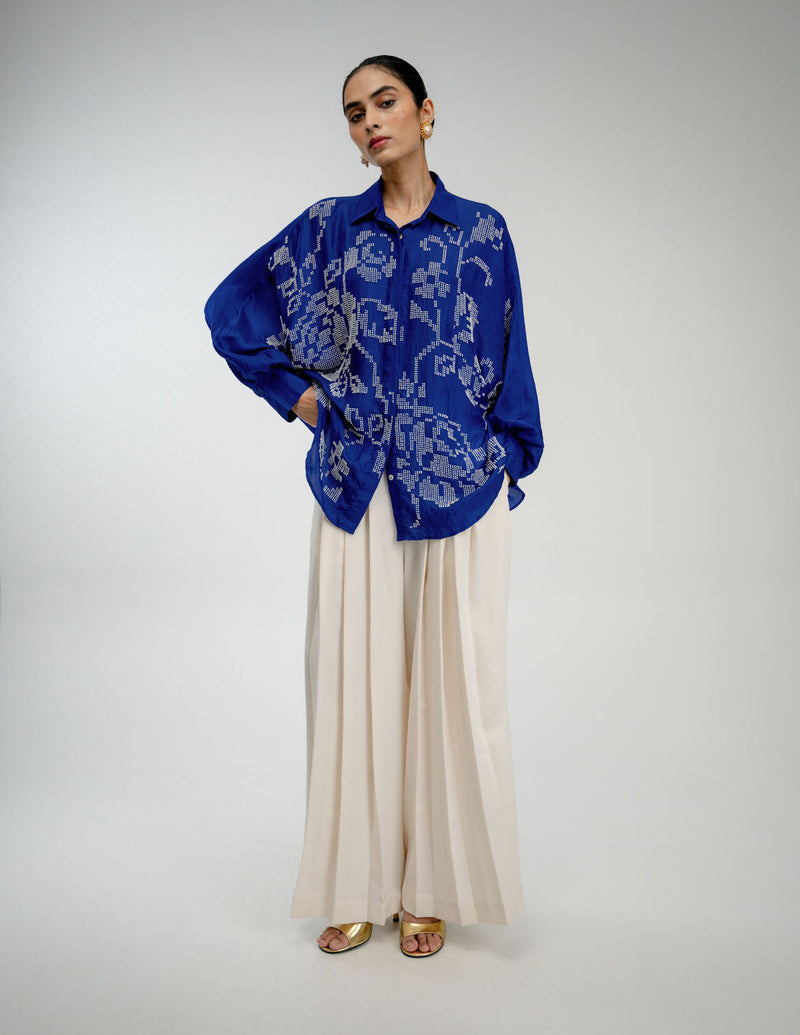 Old Charm Shirt mulberry silk top/shirt by Ode to Odd in blue for women in Singapore