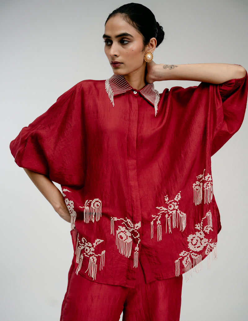 Heirloom Shirt mulberry silk top/shirt by Ode to Odd in red for women in Singapore