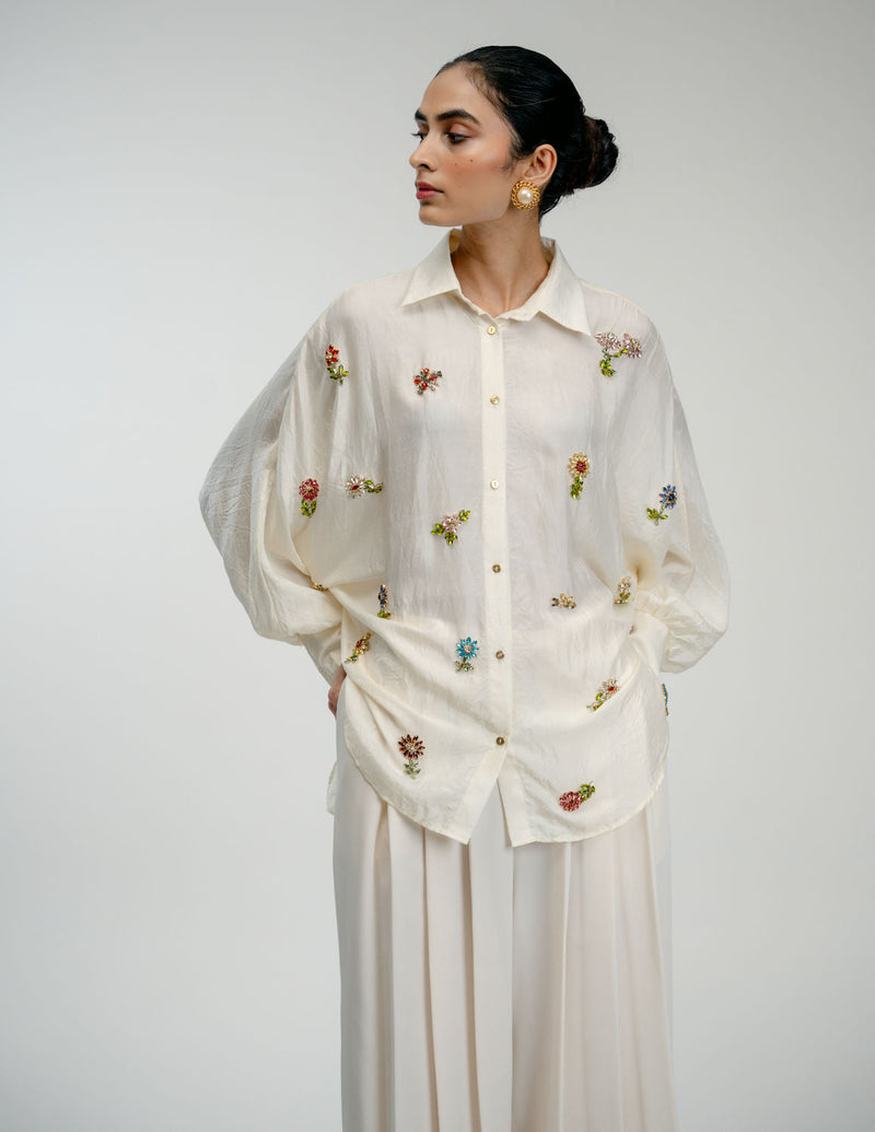 Once Again Shirt mulberry silk top/shirt by Ode to Odd in off white for women in Singapore
