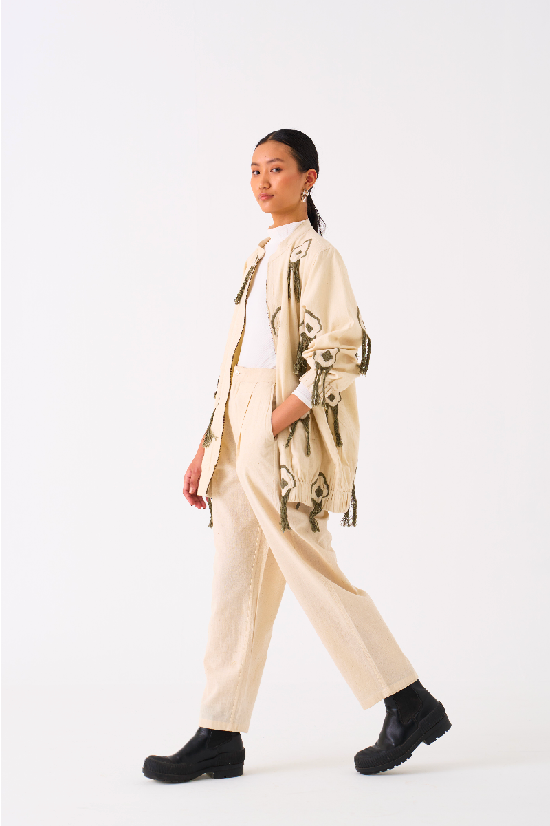 FRINGE BOMBER JACKET-IVORY by THREE in ivory color for women in Singapore