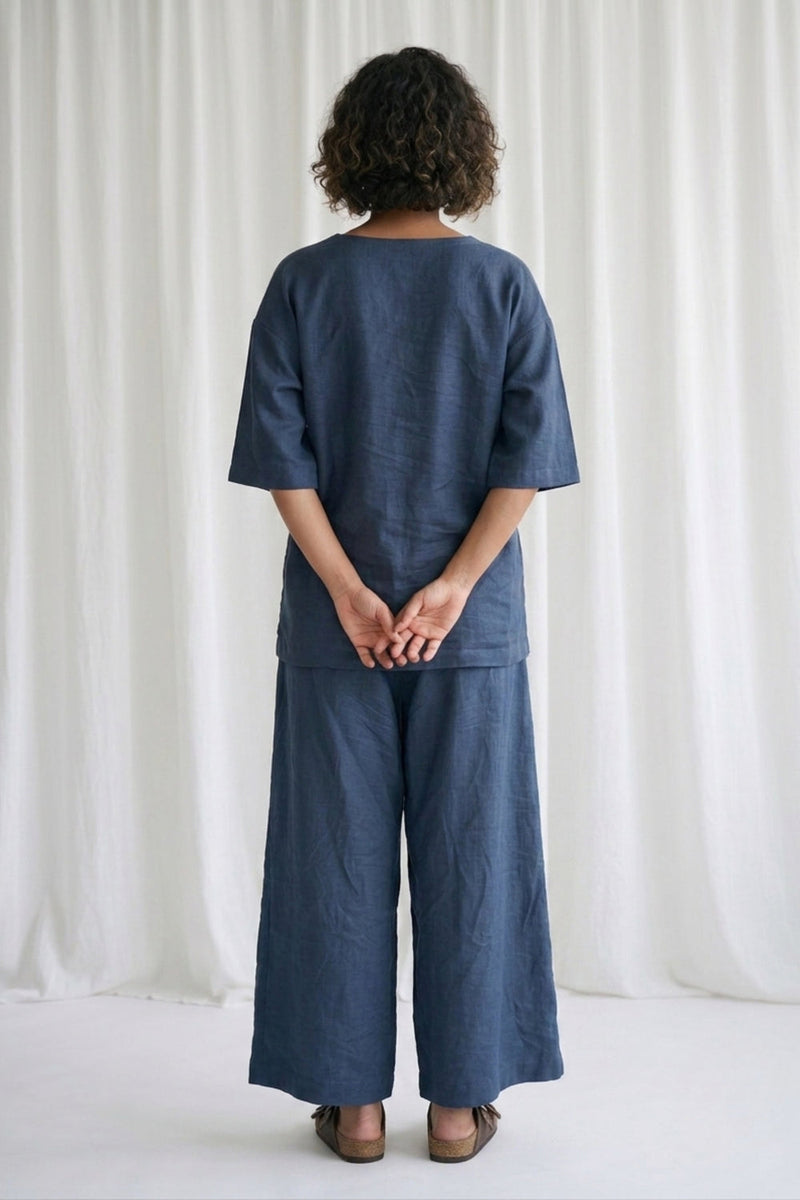 Savanna Muted Indigo Top hemploop, lyocell top/shirt by Doodlage in indigo for women in Singapore
