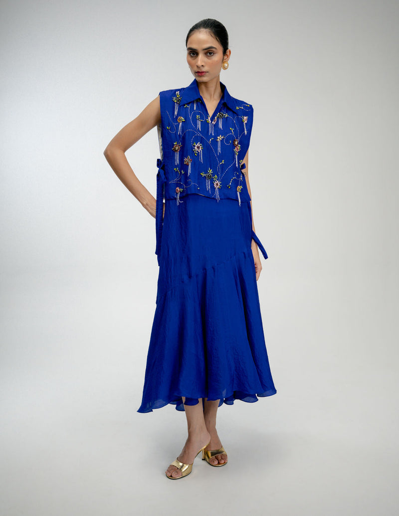 Thread Story Set mulberry silk dress by Ode to Odd in blue for women in Singapore
