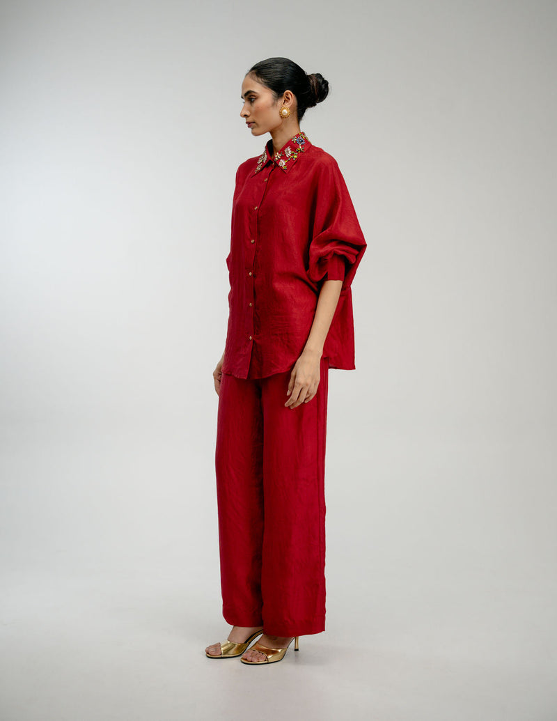 Borrowed Time Set mulberry silk co-ord set by Ode to Odd in red for women in Singapore