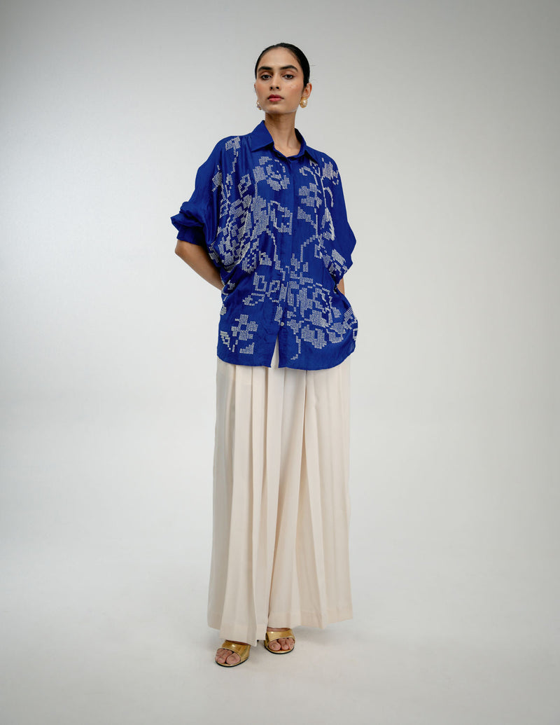 Old Charm Shirt mulberry silk top/shirt by Ode to Odd in blue for women in Singapore