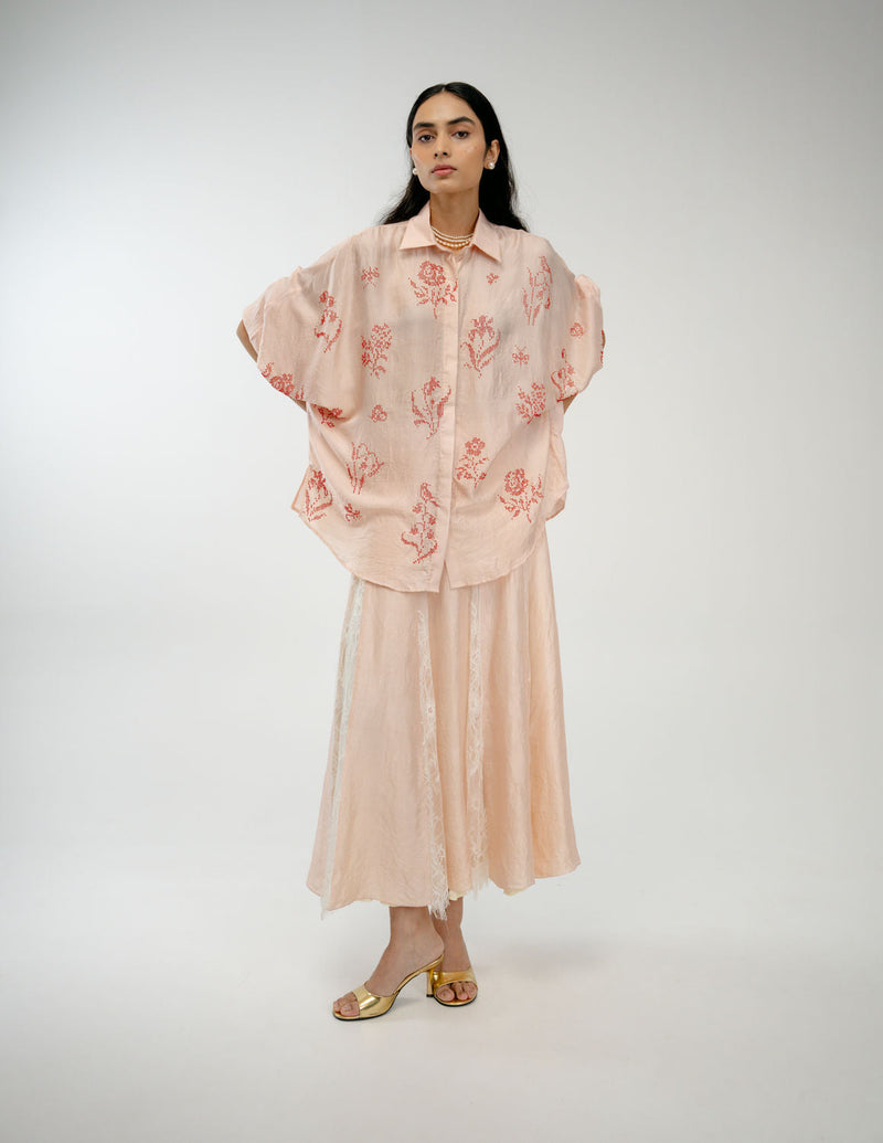 Old Garden Shirt mulberry silk top/shirt by Ode to Odd in pink for women in Singapore