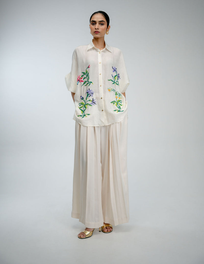 Sampler Shirt mulberry silk top/shirt by Ode to Odd in off white for women in Singapore