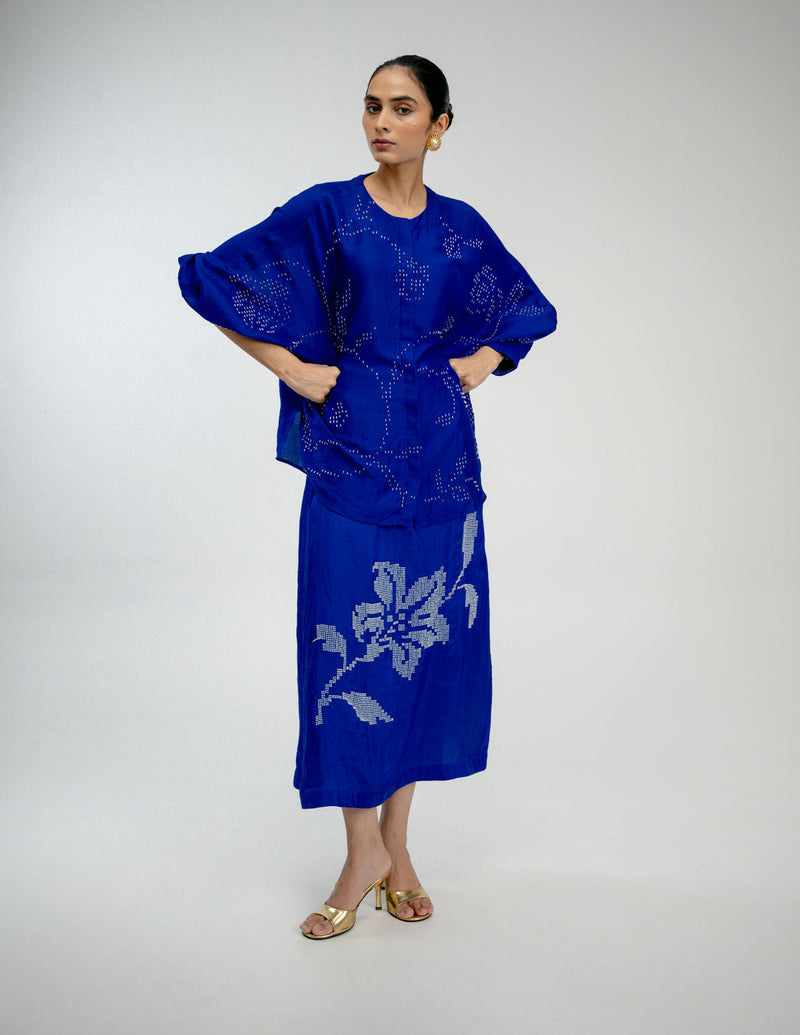 Night Bloom Shirt mulberry silk top/shirt by Ode to Odd in blue for women in Singapore