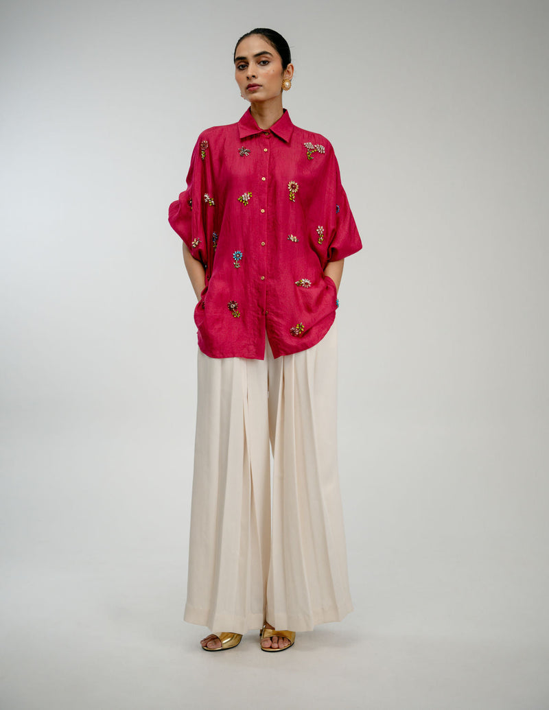 Counting Flowers Shirt mulberry silk top/shirt by Ode to Odd in pink for women in Singapore