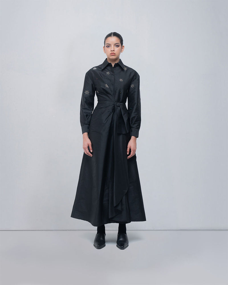 Gabrielle Draped Dress viscose by Leh Studios in black for women in Singapore