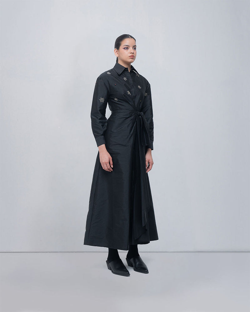 Gabrielle Draped Dress viscose by Leh Studios in black for women in Singapore