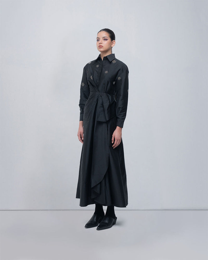Gabrielle Draped Dress viscose by Leh Studios in black for women in Singapore