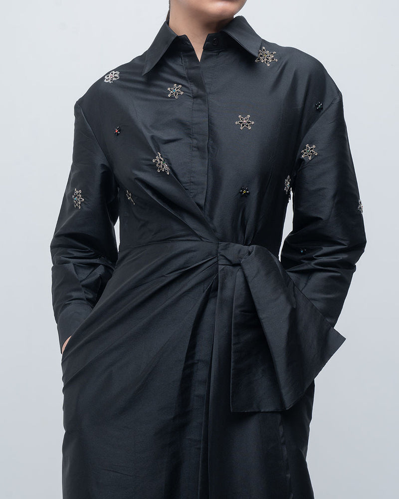 Gabrielle Draped Dress viscose by Leh Studios in black for women in Singapore