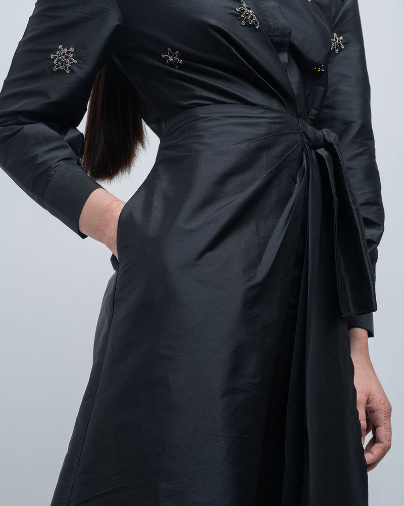Gabrielle Draped Dress viscose by Leh Studios in black for women in Singapore