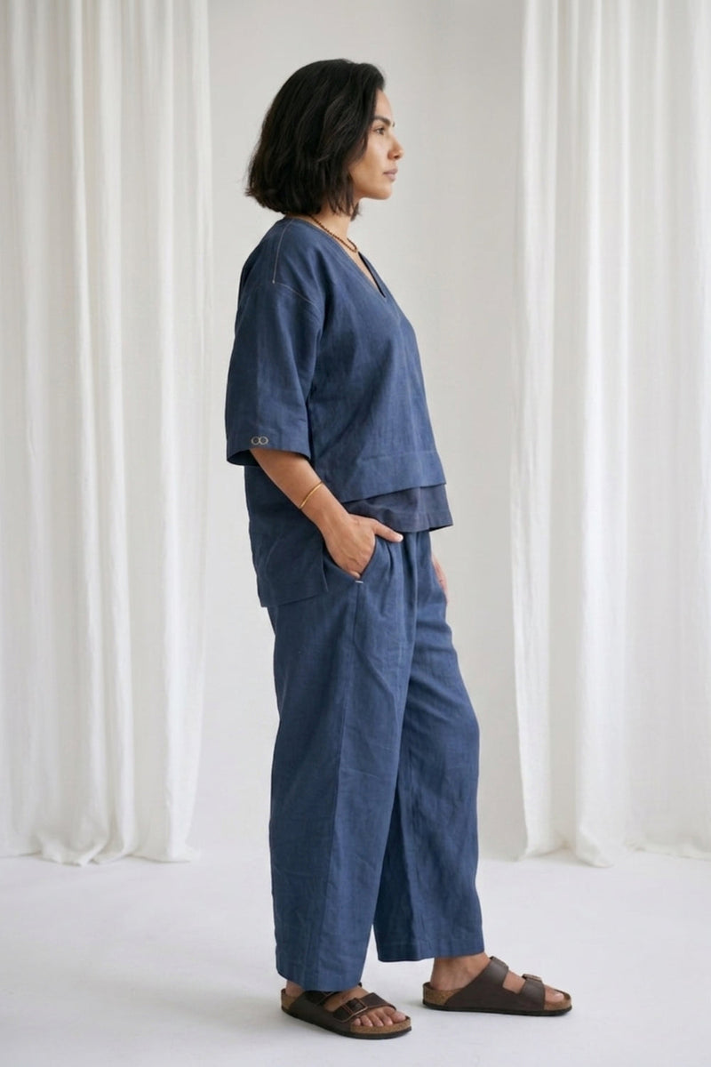 Savanna Muted Indigo Top hemploop, lyocell top/shirt by Doodlage in indigo for women in Singapore