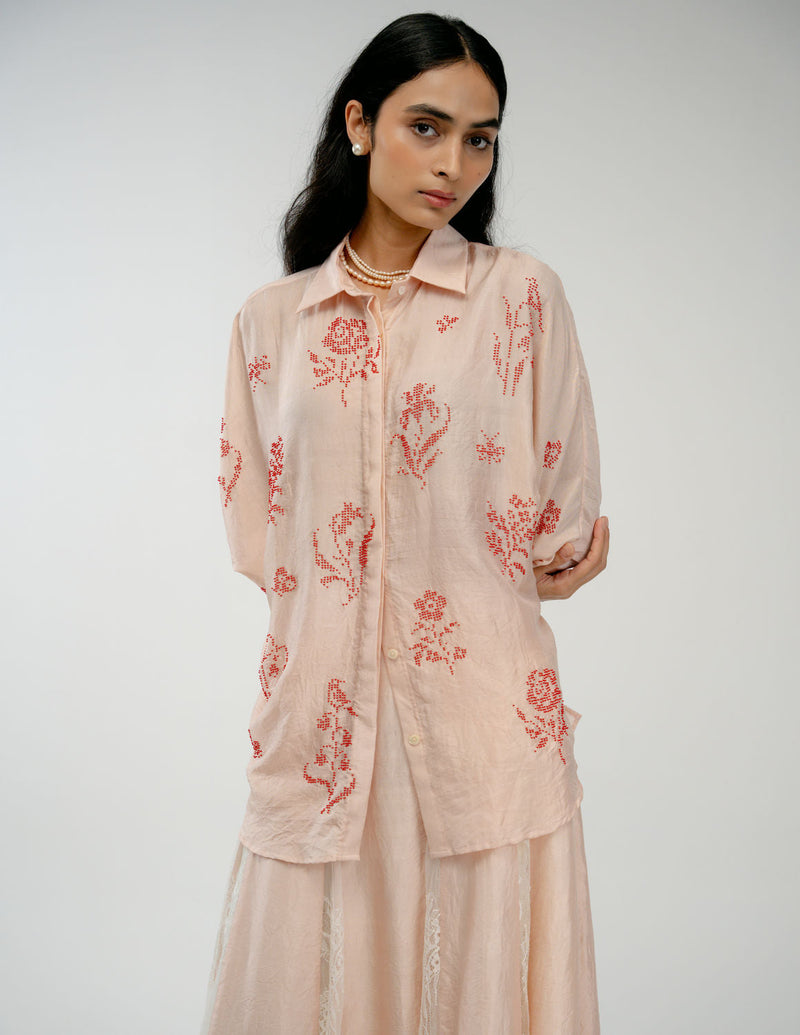 Old Garden Shirt mulberry silk top/shirt by Ode to Odd in pink for women in Singapore