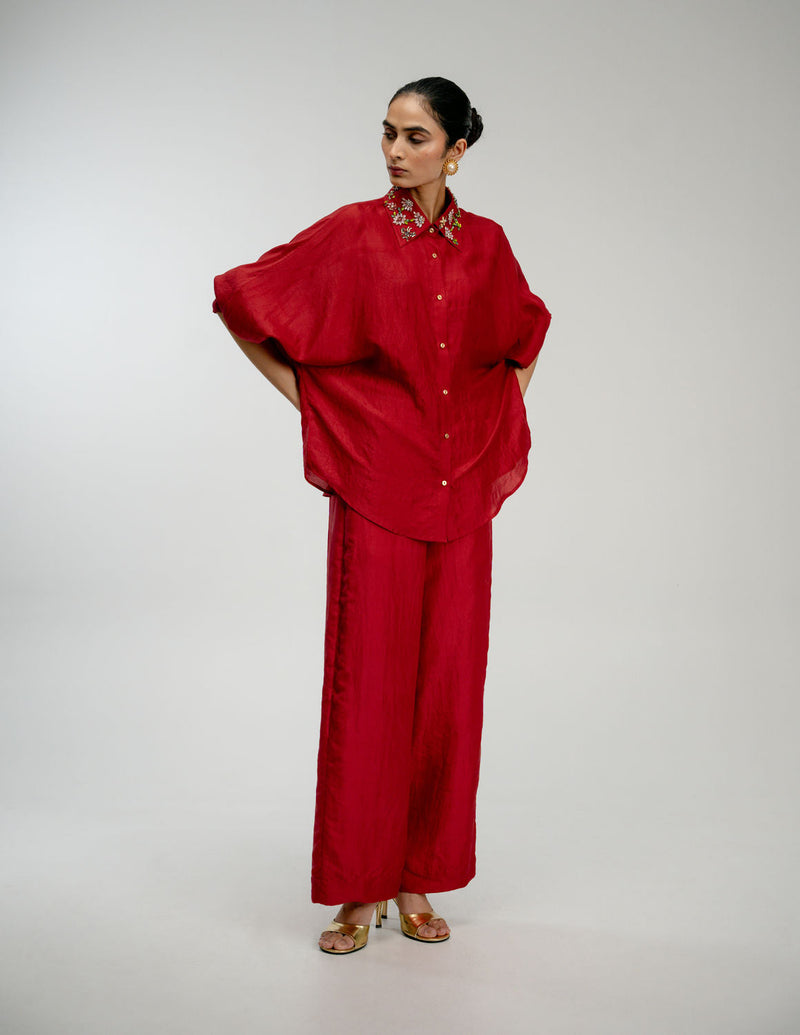 Borrowed Time Set mulberry silk co-ord set by Ode to Odd in red for women in Singapore