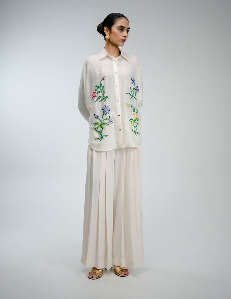 Sampler Shirt mulberry silk top/shirt by Ode to Odd in off white for women in Singapore