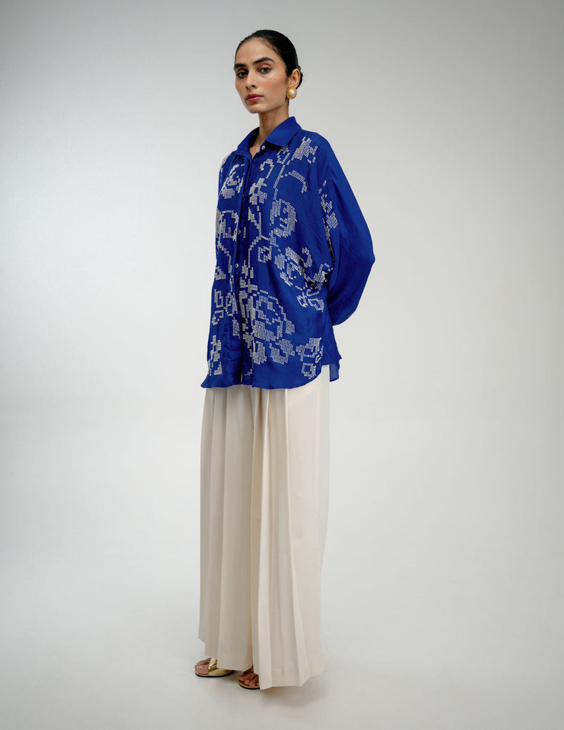 Old Charm Shirt mulberry silk top/shirt by Ode to Odd in blue for women in Singapore