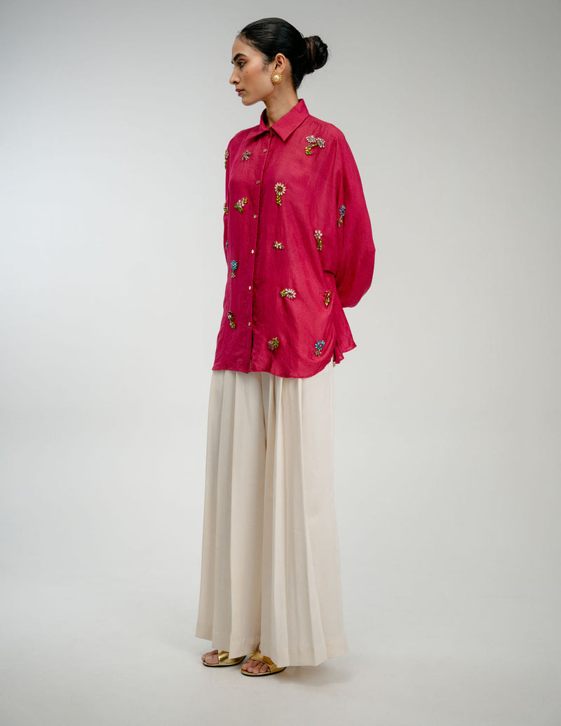 Counting Flowers Shirt mulberry silk top/shirt by Ode to Odd in pink for women in Singapore