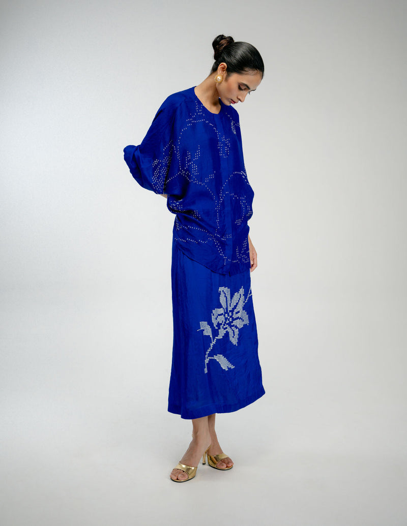Night Bloom Shirt mulberry silk top/shirt by Ode to Odd in blue for women in Singapore