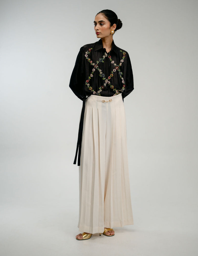 Wild Garden Shirt mulberry silk top/shirt by Ode to Odd in black for women in Singapore