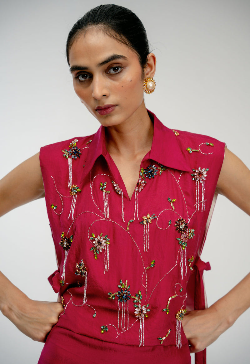Found Again Bib mulberry silk jacket/overlay by Ode to Odd in pink for women in Singapore