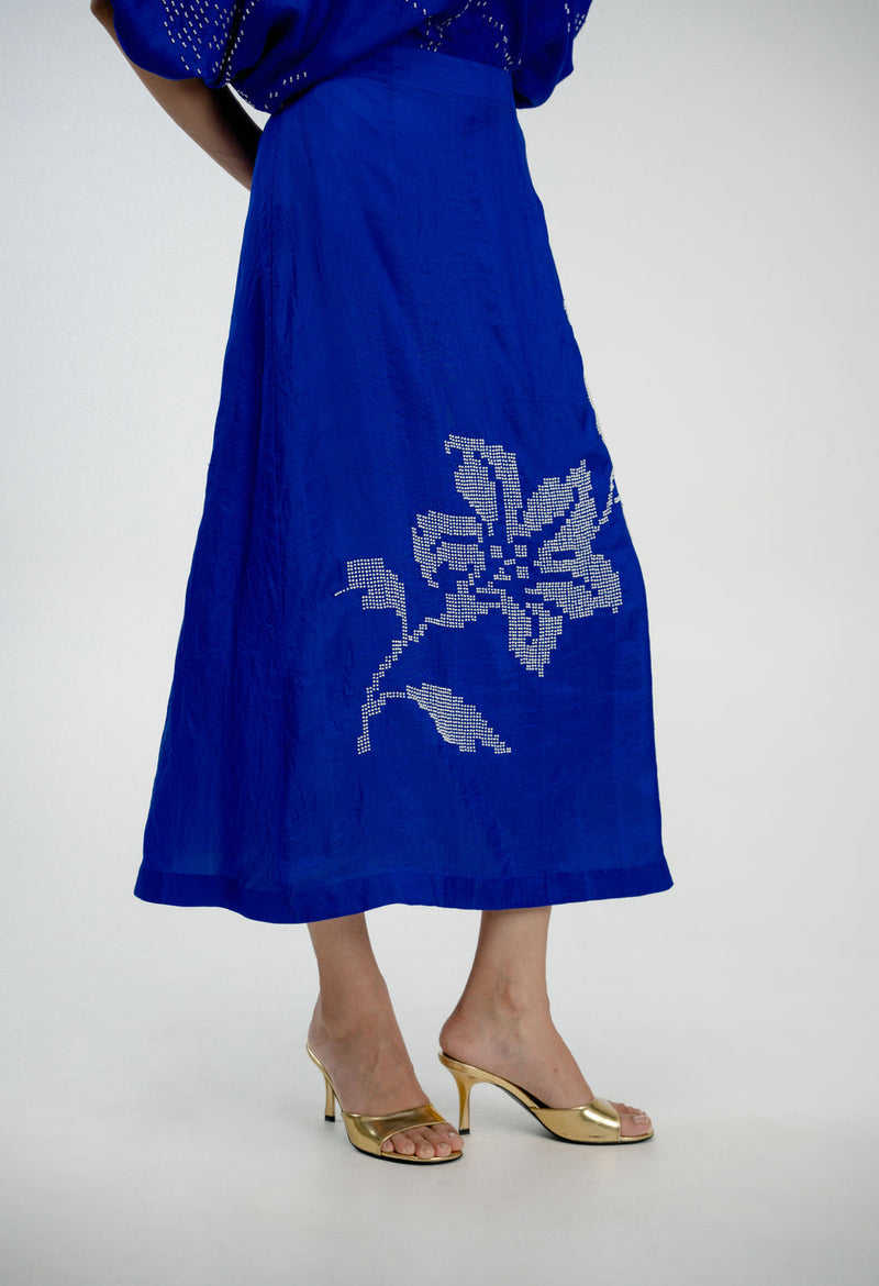 Memory Book Skirt mulberry silk skirt by Ode to Odd in blue for women in Singapore