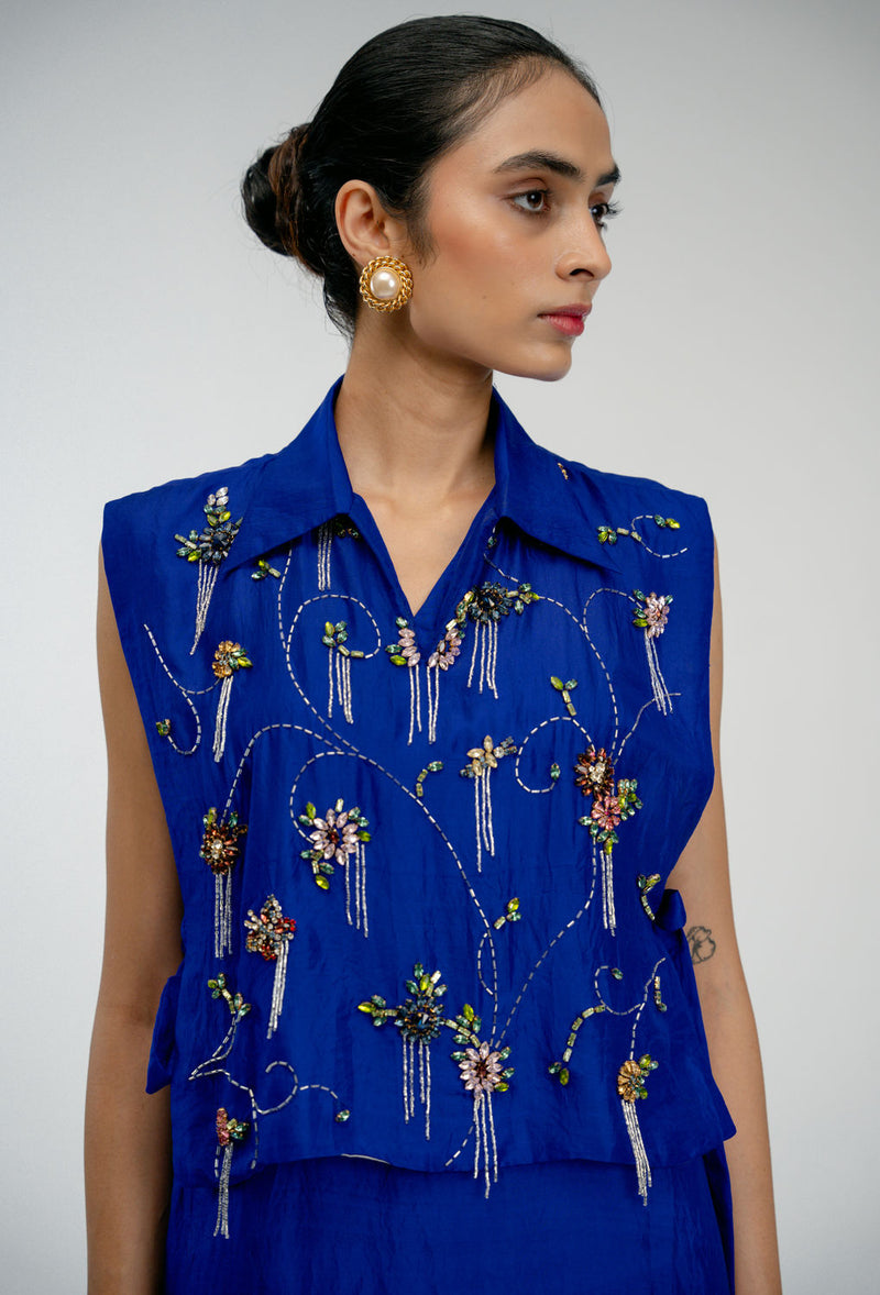 Thread Story Set mulberry silk dress by Ode to Odd in blue for women in Singapore