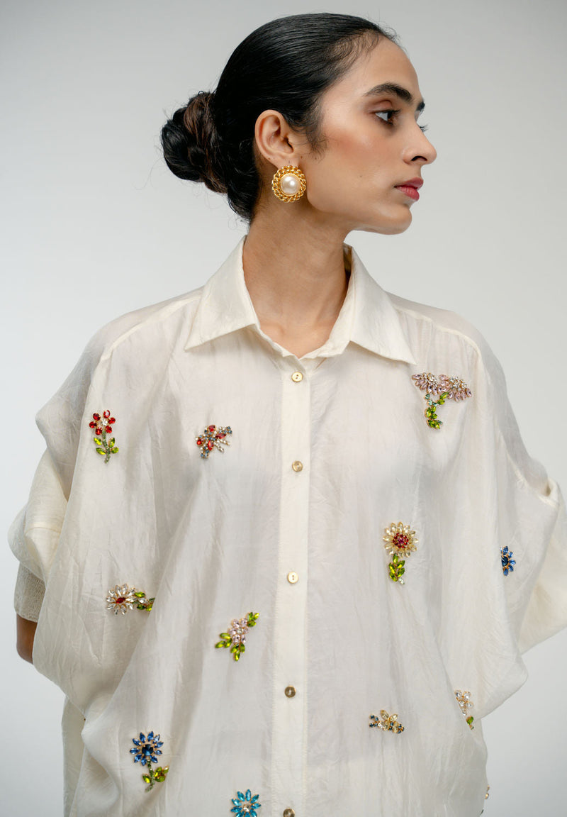 Once Again Shirt mulberry silk top/shirt by Ode to Odd in off white for women in Singapore