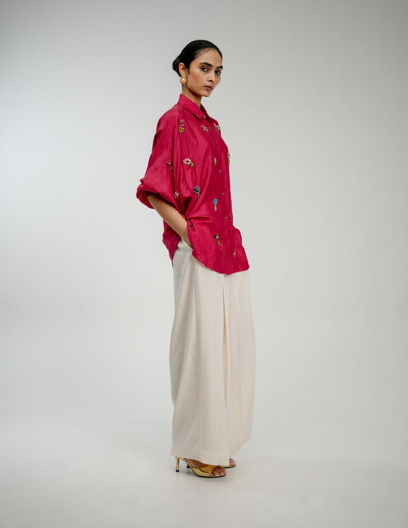 Counting Flowers Shirt mulberry silk top/shirt by Ode to Odd in pink for women in Singapore