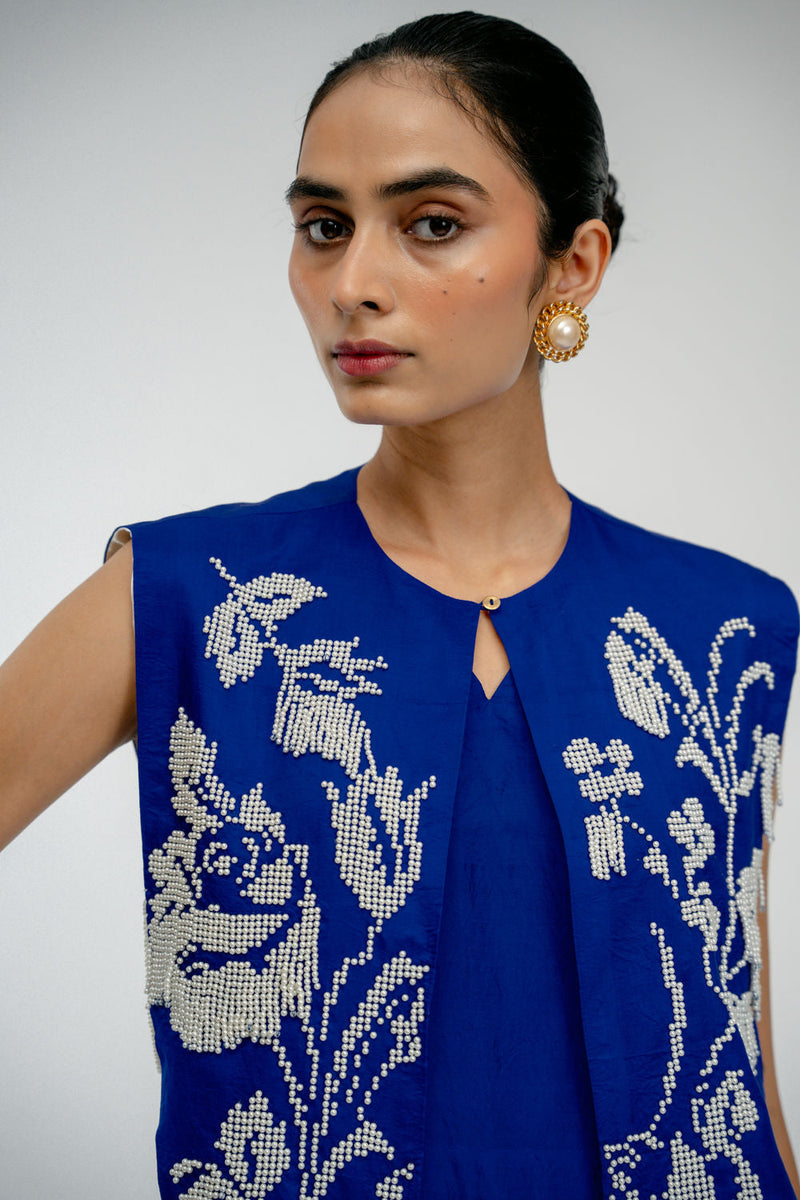 Dear One Bib mulberry silk jacket/overlay by Ode to Odd in blue for women in Singapore
